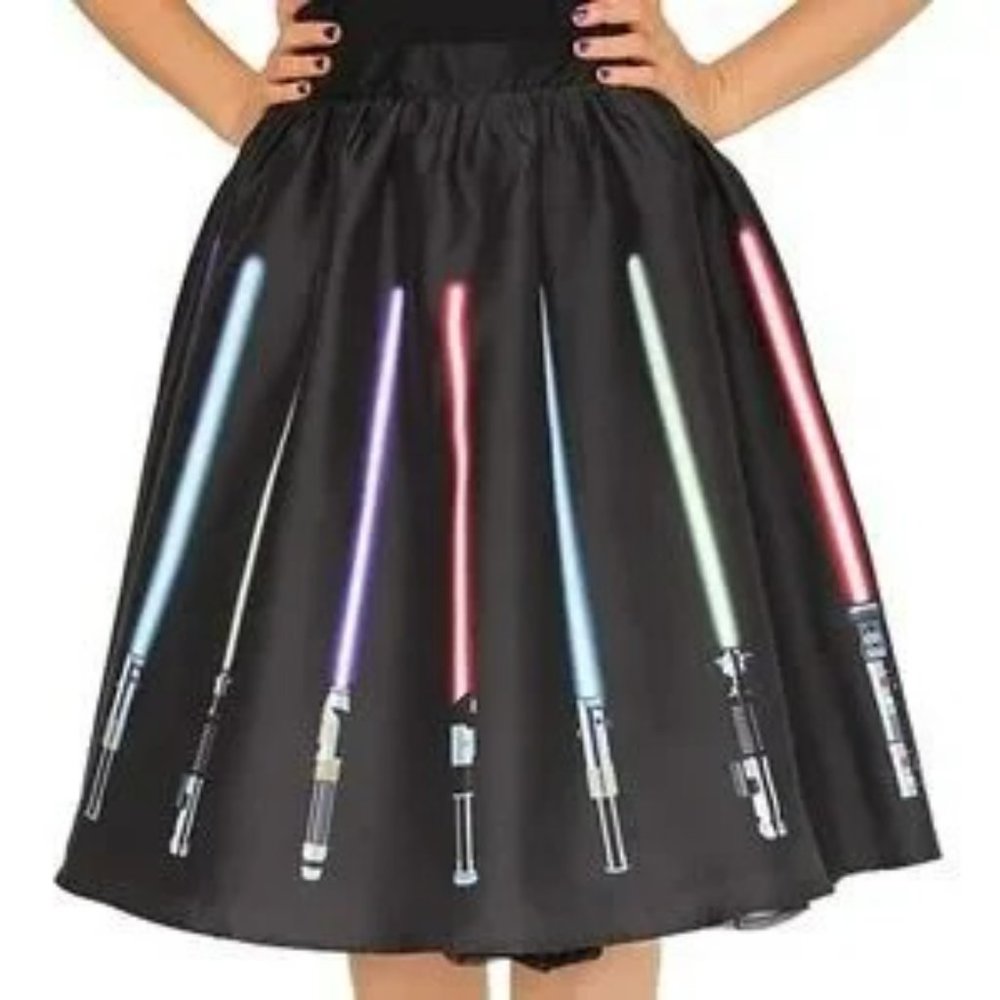 Black Circle Skirt with Multicolor Lightsaber Print